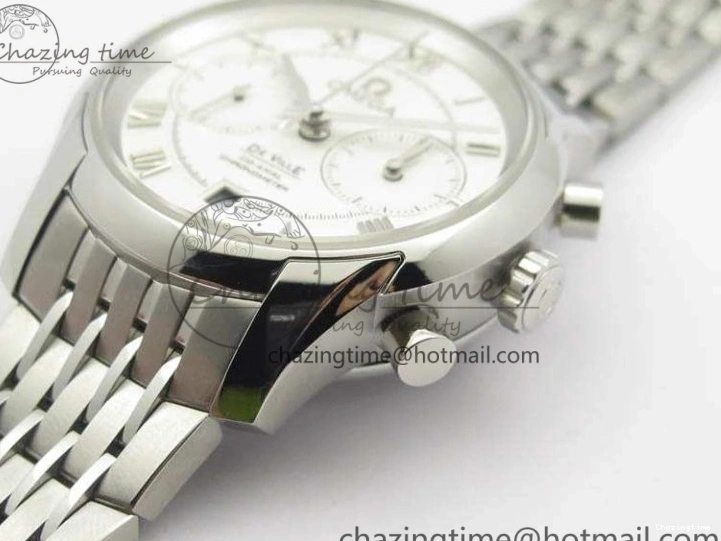 0403 HighQuality De Ville Chronograph SS OMF 1:1 Best Edition White Dial On SS Bracelet A 8151